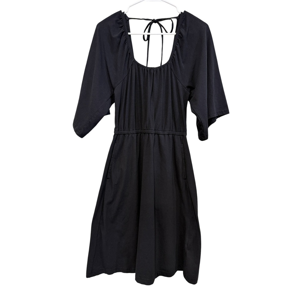 Pact Fit & Flare Dress Women‎ XS Black Organic Cotton Back Tie Pockets